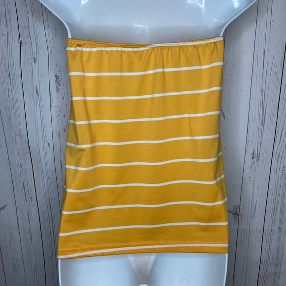 SHEIN Tube Top Women’s Medium Yellow & White Striped Casual - Picture 3 of 4